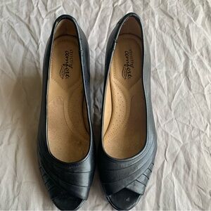 Strictly Comfort Black Peep-Toe Heels 7.5